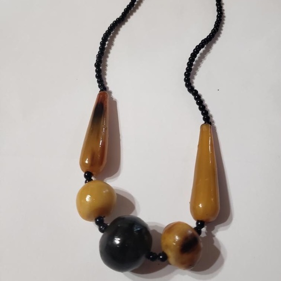 Large black and brown beaded necklace - Picture 2 of 2